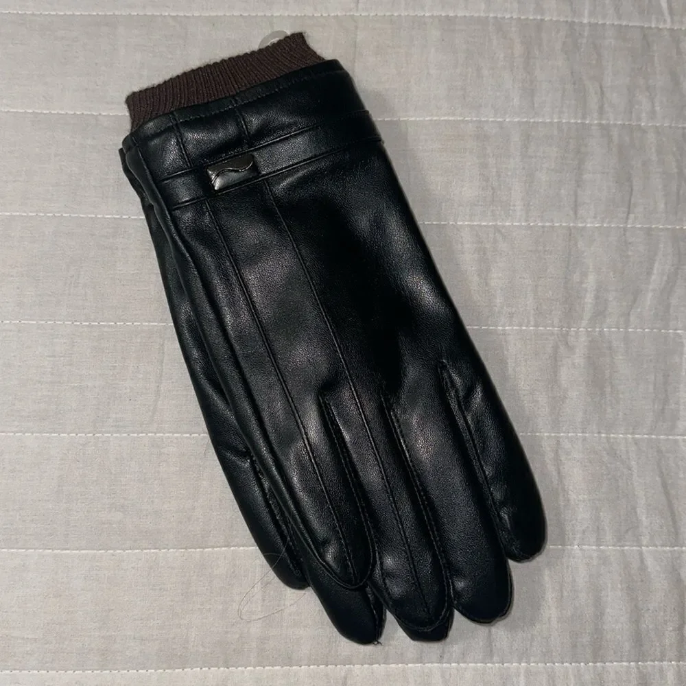 Wepop Black Brown Faux Leather Gloves